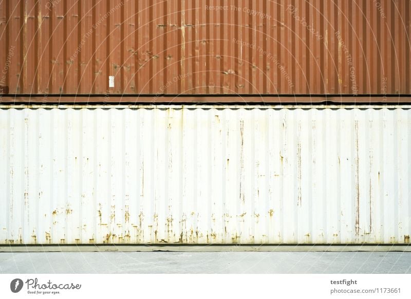 container II Container Metal Steel Old Sharp-edged Large Red White Storage Goods Logistics Trade Colour photo Exterior shot Copy Space middle Light Shadow