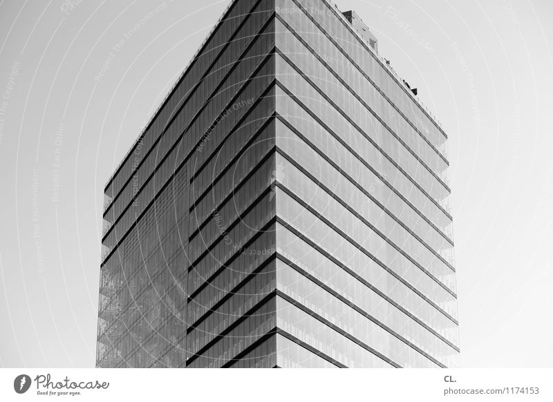 skyscraper Sky Cloudless sky Beautiful weather Town High-rise Manmade structures Building Architecture Facade Tall Black & white photo Exterior shot Deserted