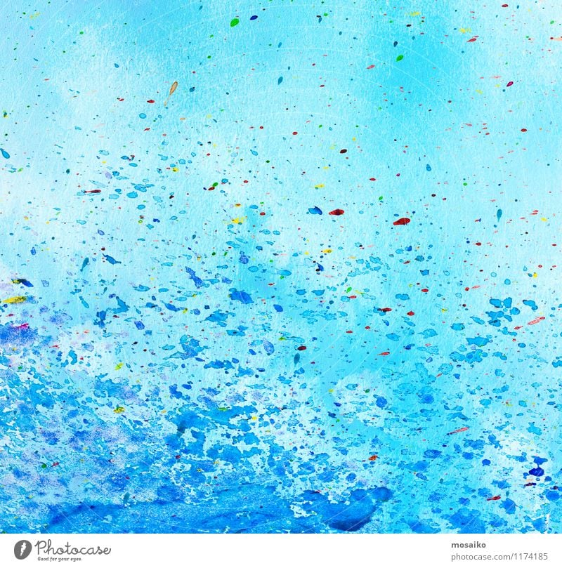 Paint splashes on blue ground Lifestyle Style Design Art Artist Painter Work of art Culture Blue Multicoloured Joy Happiness Joie de vivre (Vitality) Enthusiasm