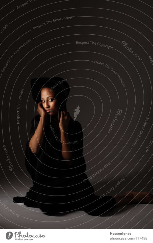 Person 1 Black Lady Timidity Loneliness Emotions Insecure Hand Background picture Consistent Grief Distress Africa Woman Looking Hat Protection strip light Arm