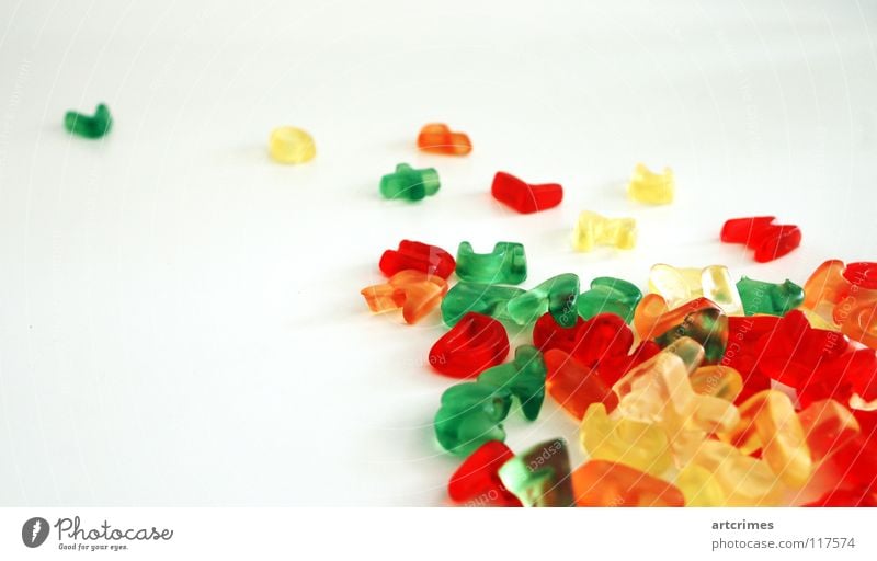 delicious sans Letters (alphabet) Typography Characters Multicoloured Rubber Gummy bears Yellow Green Blur Heap Under Education Joy Latin alphabet word words