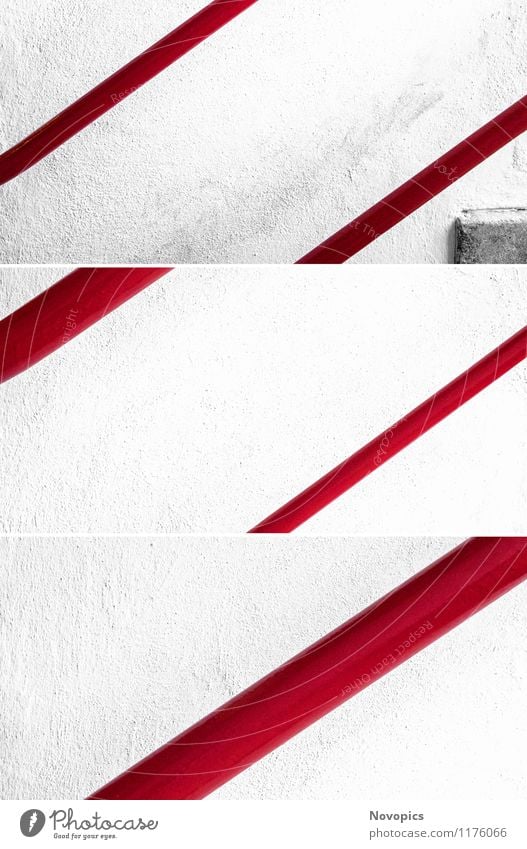 study banister II Architecture Wall (barrier) Wall (building) Stairs Red White Banister rail Collage Bauhaus Bauhaus style Dessau walter Gropius avant-garde
