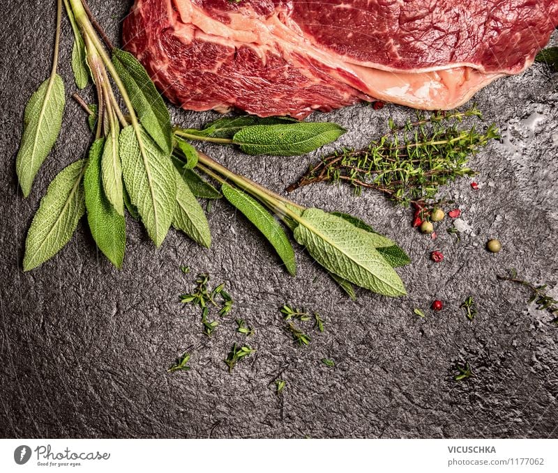 Beef with sage and thyme Food Meat Herbs and spices Nutrition Lunch Dinner Banquet Organic produce Diet Style Design Healthy Eating Table Kitchen