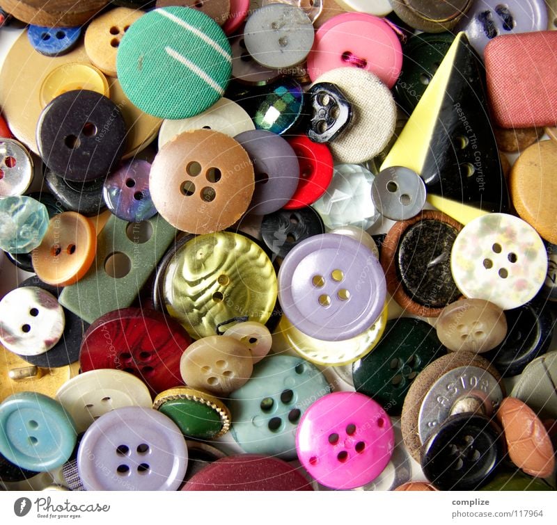 spare tyres Buttons Multicoloured Tailor Multiple Tailoring Sewing Clothing Violet Yellow Red Pink Green Coat Shirt Craft (trade) Sewing thread Hollow Round