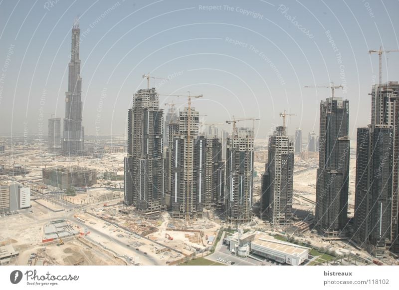 Burj Dubai 001 United Arab Emirates Construction site Crane High-rise Business Bay Sand Morning Desert Escape Tower executive towers Dubai Holding enamel