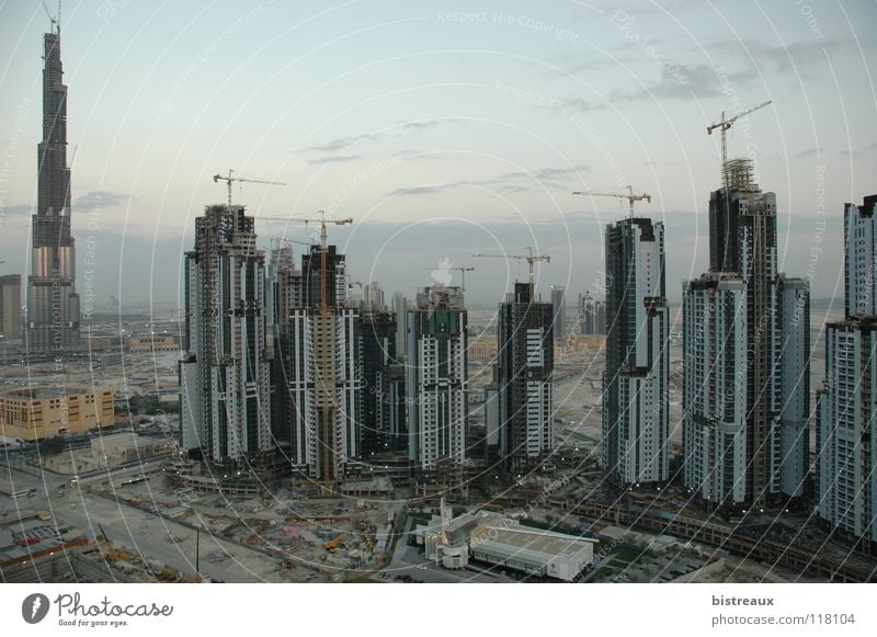 Burj Dubai 002 United Arab Emirates Construction site Crane High-rise Business Bay Sand Morning Desert Escape Tower executive towers Dubai Holding enamel
