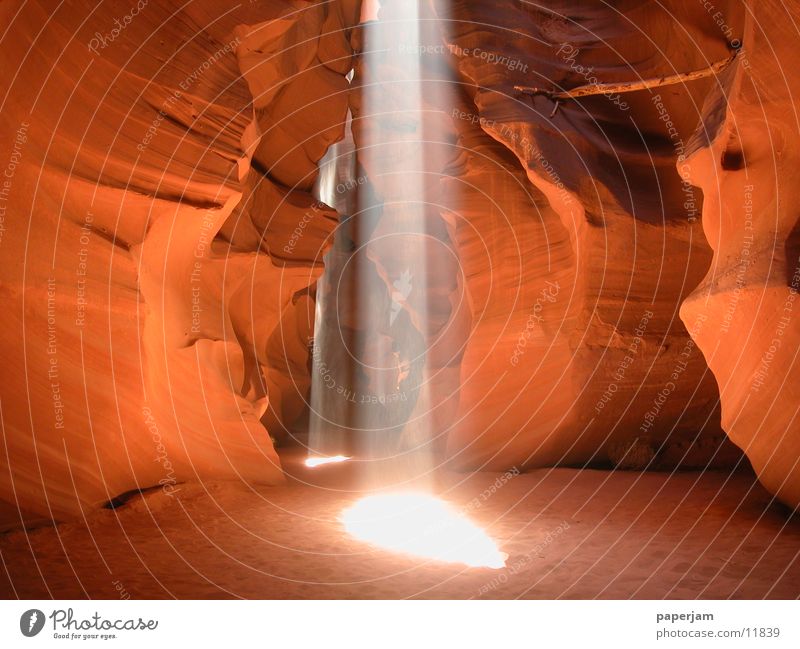 Antelope Canyon Light Sunbeam Shaft of light Cone of light Wall of rock Erosion Sand Natural phenomenon Miracle of Nature Play of colours Visual spectacle