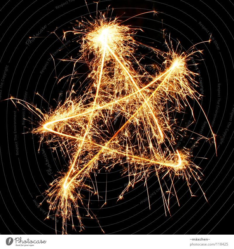 starfire Sparkler Light Blaze Glow Stripe Jump Hot New Year's Eve 2008 2007 Long exposure Line Triangle Black Yellow Star (Symbol) pentagram sparkily Draw