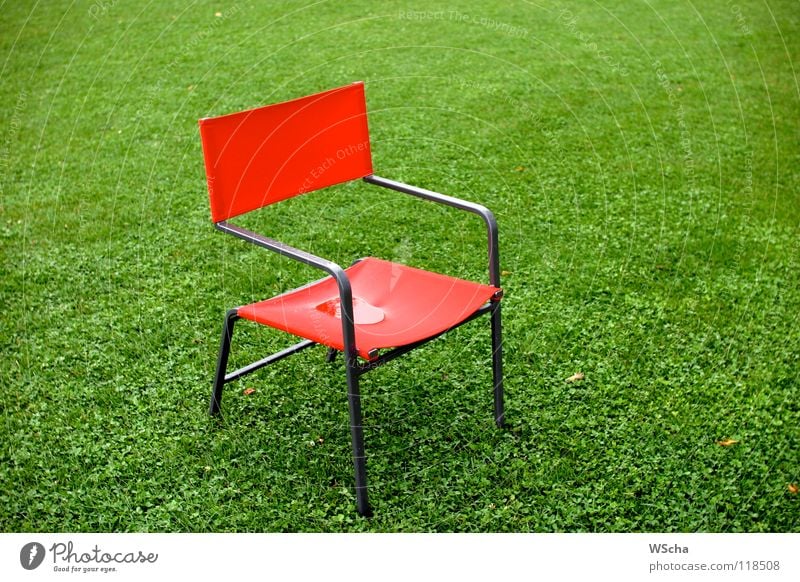 Red Chair Green Meadow Furniture Colour Contrast Nature Landscape