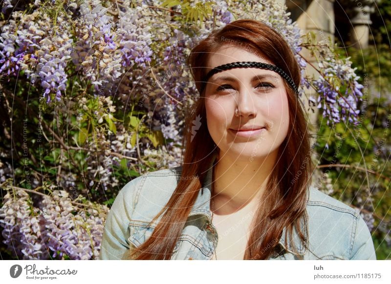 hippie girl Feminine Young woman Youth (Young adults) 1 Human being 18 - 30 years Adults Beautiful Hipster Hippie Lilac Violet Nature Hairband Nasal piercing