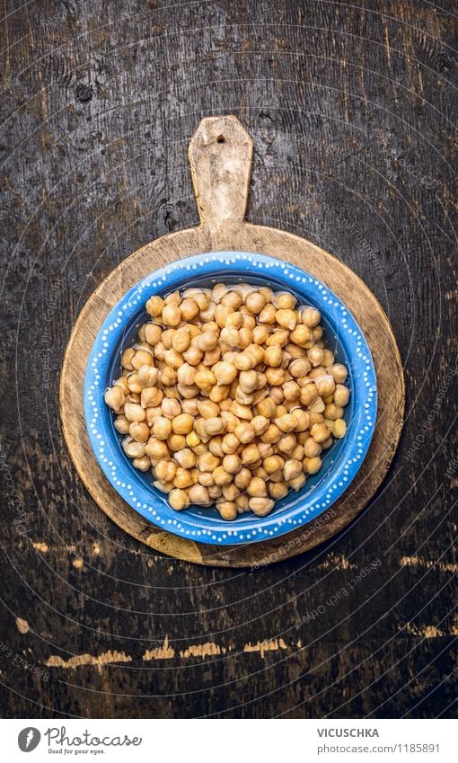 Chickpeas in blue bowl with water Food Vegetable Grain Nutrition Lunch Dinner Organic produce Vegetarian diet Diet Asian Food Bowl Style Design Healthy Eating