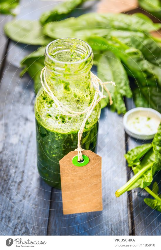 Vitamin bomb with green green smoothie Food Vegetable Fruit Herbs and spices Breakfast Organic produce Vegetarian diet Diet Beverage Juice Glass Style Design