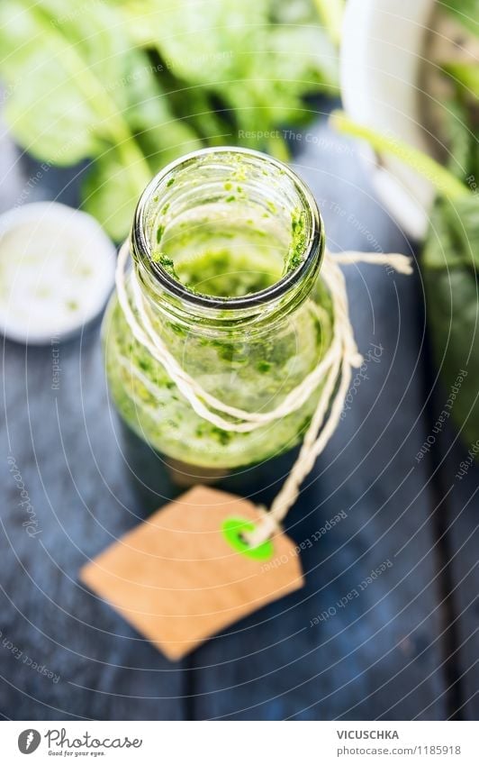 Bottle with green juice Food Vegetable Fruit Apple Nutrition Beverage Juice Lifestyle Style Design Healthy Eating Athletic Fitness Table Kitchen Milkshake glass