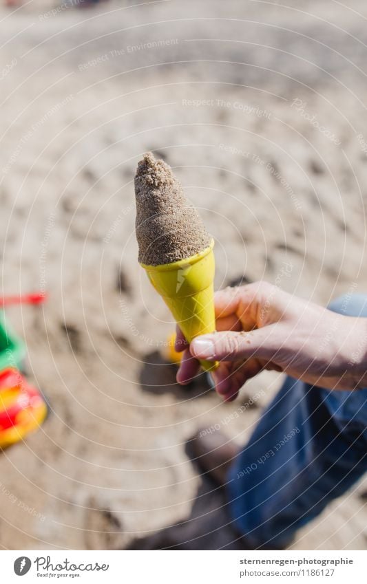 Ice, fresh ice! Ice cream Child Infancy Childhood memory Sand Sand cake Kindergarten Toddler Playing Father Hand Sandpit Ice-cream cone Summer Parents