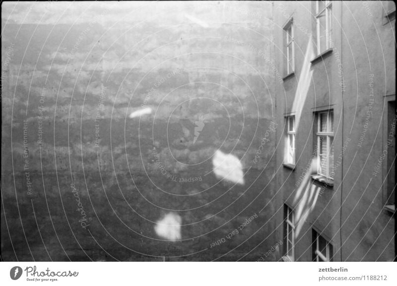 Prenzlauer Berg, 1984 Black & white photo Gray Gloomy Sadness Courtyard Backyard Interior courtyard Wall (barrier) Fire wall Old building Window