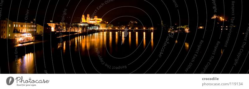 Passau @ night Bavaria Town Niederbayern Catholicism Flow Reflection Promenade Dark Night Bright Panorama (View) House of worship Bridge Lower Bavarian