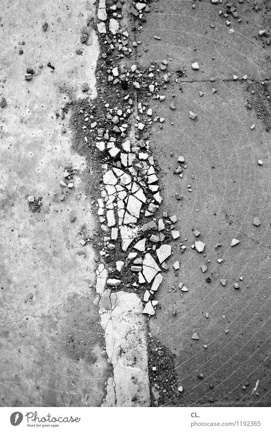 DISSOLUTION Transport Traffic infrastructure Street Lanes & trails Ground Stony Stone Dirty Sharp-edged Broken Decline Destruction Black & white photo