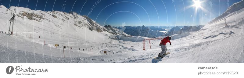 Panorama Zugspitzblatt in winter Snowboarding Zugspitze Winter Panorama (View) Garmisch-Partenkirchen Mountain Alps Germany Panorama (Format) Ski resort Ski run