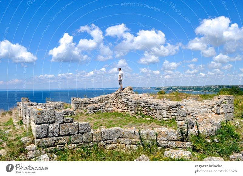Ruin on the sea Landscape Earth Air Water Sky Clouds Summer Peaceful Calm Colour photo Exterior shot Day Deep depth of field Wide angle