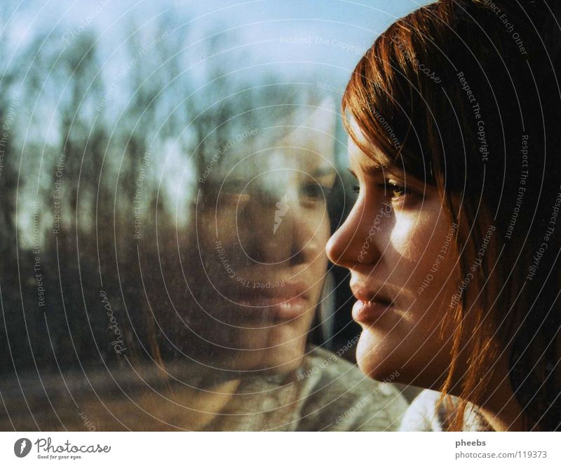 my second me Woman Window Reflection Tree Meadow Railroad Silhouette Portrait photograph Radiation Profile Face