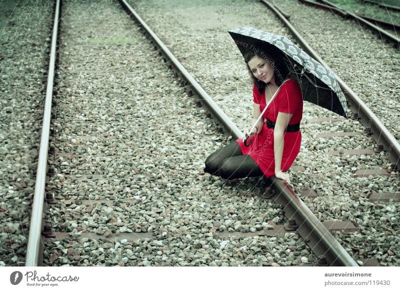 ulna Railroad tracks Red Retro Colour Umbrella Vintage