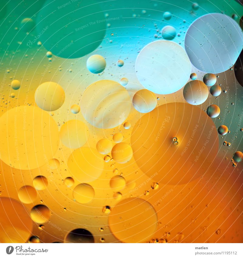 bubbly fresh Meditation Spa Water Cool (slang) Blue Yellow Gray Green White Oil dispersion Drops of water bubble Abstract Colour photo Experimental Pattern