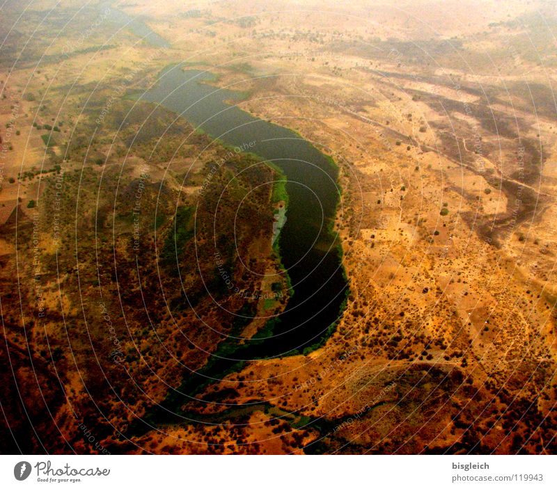 Cameroon from above III Colour photo Aerial photograph Deserted Bird's-eye view Far-off places Freedom Earth Sand River bank Brook Africa Airplane Flying