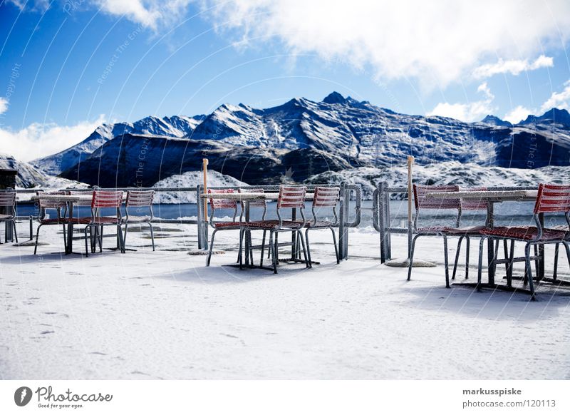 ice Switzerland Canton Bern Grimsel pass Lake Frozen Restaurant Resting place Clouds High plain Leisure and hobbies Vacation & Travel Mountain grim Ice Alps
