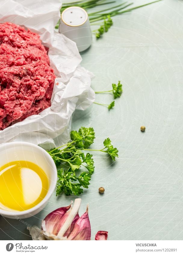 Ingredients for minced meat dishes Food Meat Herbs and spices Cooking oil Nutrition Lunch Dinner Organic produce Diet Bowl Style Design Healthy Eating Life