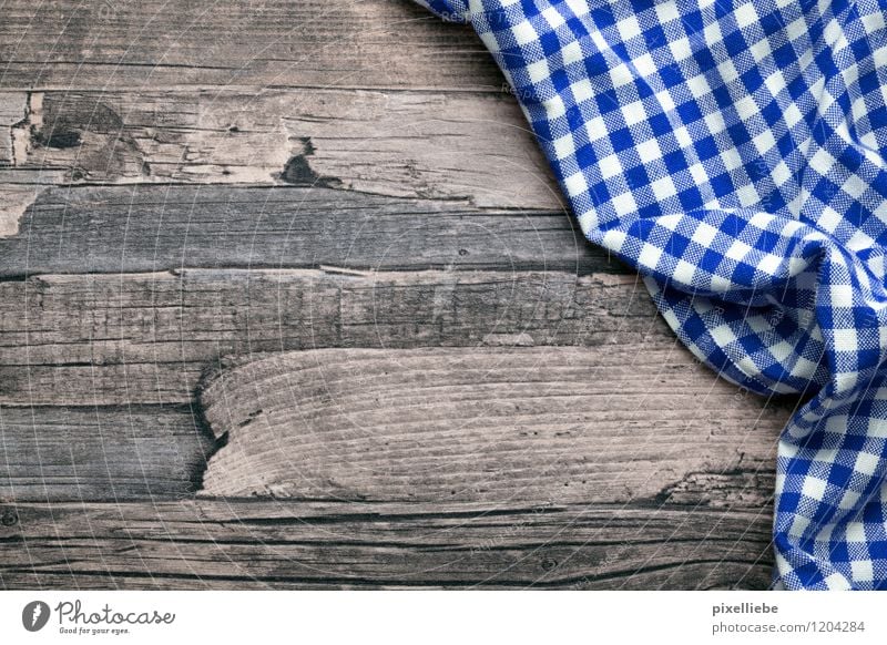 Wood background with tablecloth Flat (apartment) Decoration Desk Table Kitchen Restaurant Eating Gastronomy Blue Brown White Rustic Oktoberfest Tablecloth Rag