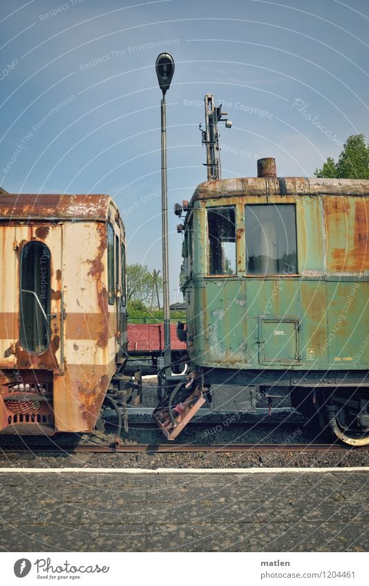 siding Weather Beautiful weather Transport Means of transport Traffic infrastructure Passenger traffic Train travel Rail transport Railroad Passenger train Old
