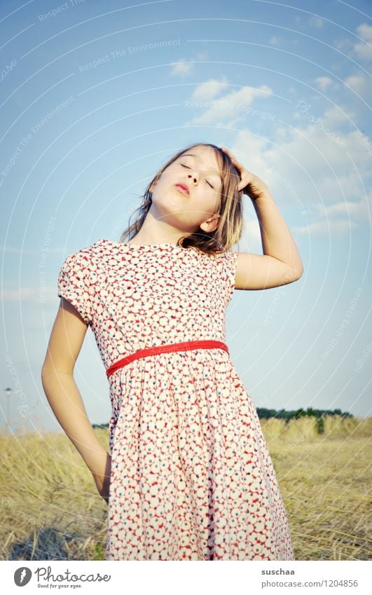 once upon a time in summer ... Child Girl Beautiful Dress Summer Nature Exterior shot Hair and hairstyles Long-haired Sky Arm Hand Face Eyes Nose Mouth Pride