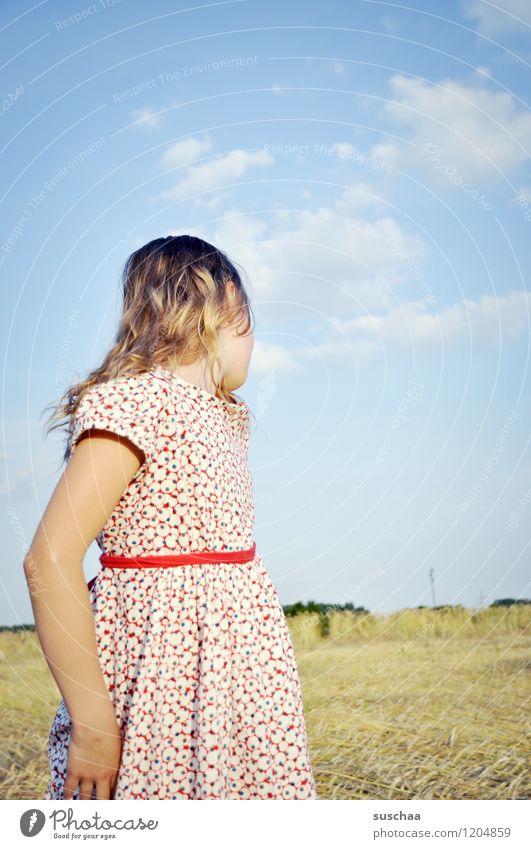 Once upon a time in summer .. Child Girl Face Arm Hand Hair and hairstyles Dress Exterior shot Field Sky Nature Landscape Summer Gesture Actor Dramatic art