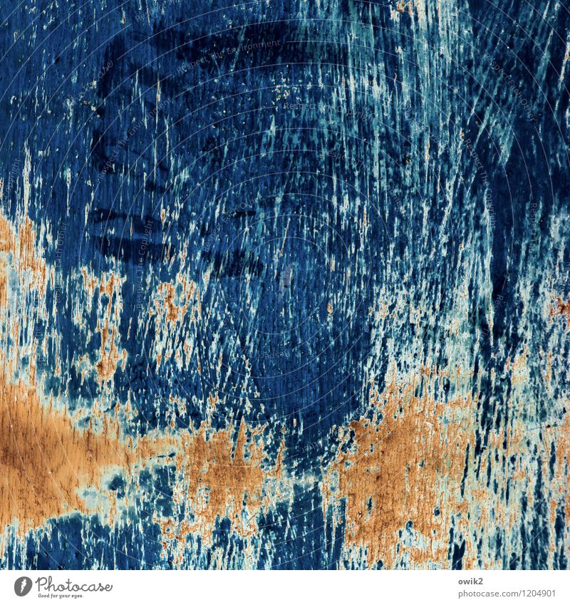 itching Art Work of art Metal Blue Brown Orange Decline Transience Change Destruction Claw mark Scratch mark Tracks Ravages of time Derelict Colour photo