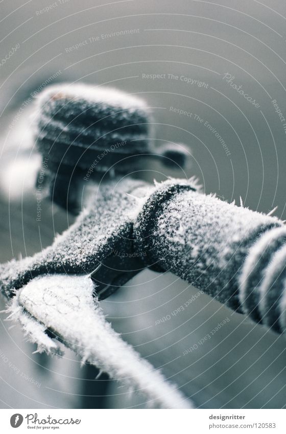 Hibernation (3/3) Bicycle Driving Door handle To switch To hold on Touch Cold Winter Ice Hoar frost Frozen Freeze Coat Protective coating Sleep Tilt-Shift Noble