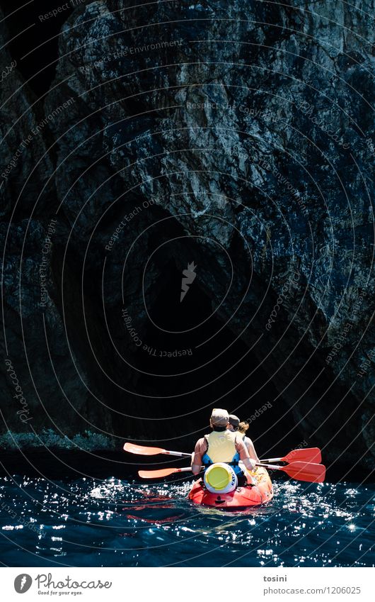 into the unknown... Human being Masculine Feminine Woman Adults Man 2 Sports Kayak Canoe paddle Summer vacation Aquatics Water Stone Rock Action Adventure
