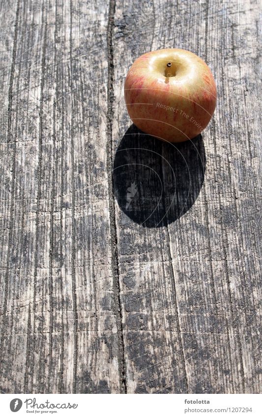 apple Fruit Apple Picnic Wooden table Natural Brown Green Red Wood grain Colour photo Exterior shot Deserted Day Shadow