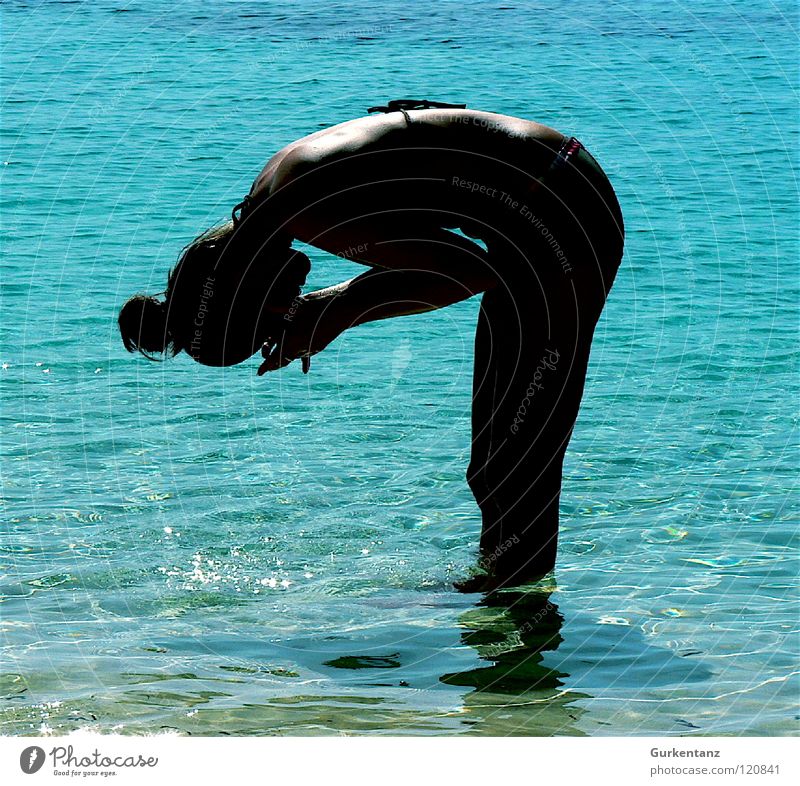 Lady low tide Ocean Beach Woman Back-light Bikini Contact lense Chignon Coast Silhouette Borneo Water Shadow Swimming & Bathing Wash