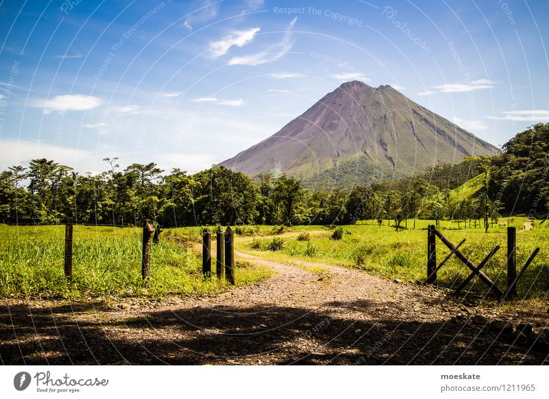 Volcano Arenal Costa Rica Nature Landscape Elements Earth Sky Clouds Summer Beautiful weather Field Forest Virgin forest arena Old Blue Green Colour photo
