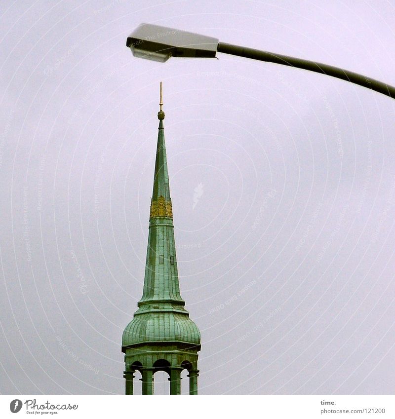 Well, Michel, everything vertical? Spiked helmet Carrier Column Spire Church spire Christianity Spirituality Copper roof Fate Irony Lamp Street lighting Lantern