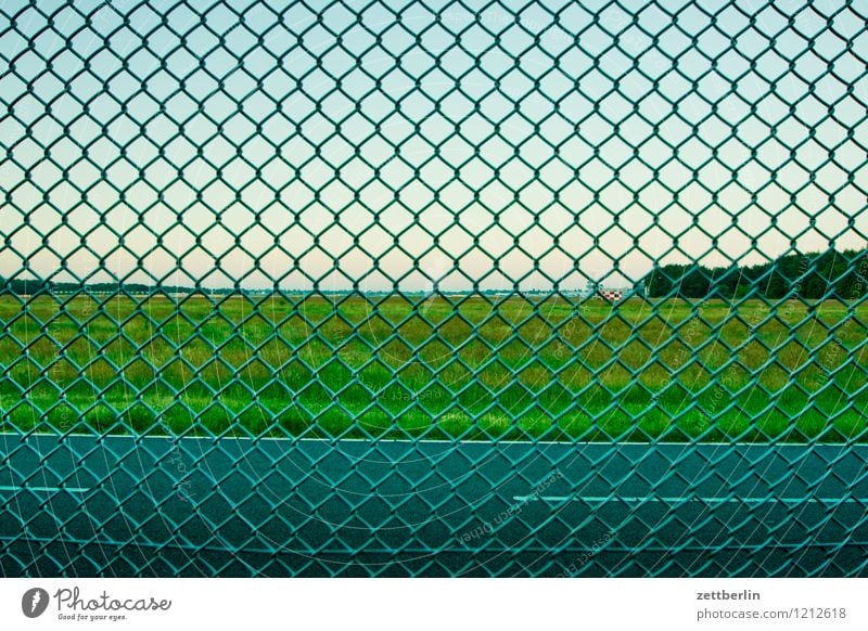 fence Fence Wire netting Wire netting fence Wire fence Metalware Border Street Meadow Sky Airfield Airport Zone Bans Threat Dangerous Risk Neighbor Boundary