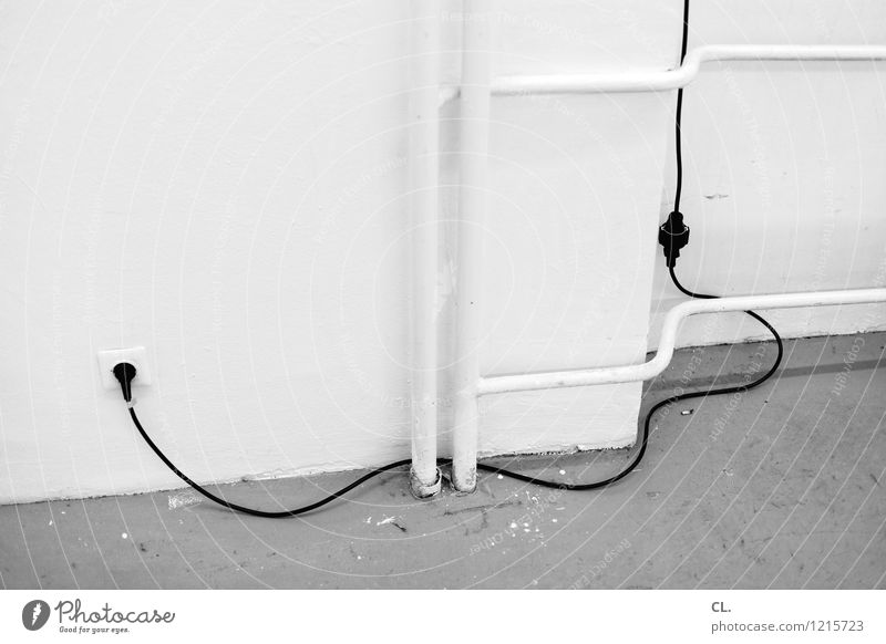 interconnected Cable Socket Extension Joinery technique Wall (barrier) Wall (building) Contact Connection Black & white photo Interior shot Deserted Day