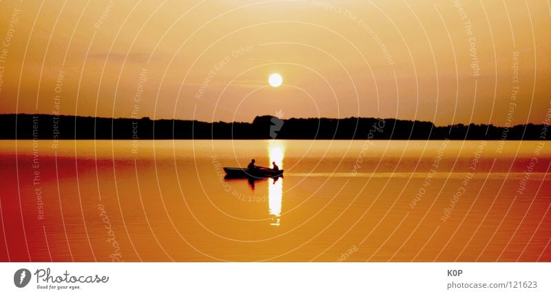 The world stands still Lake Sunset Angler Fishing (Angle) Summer Pond Reflection Calm Boredom Relaxation Celestial bodies and the universe Landscape Water