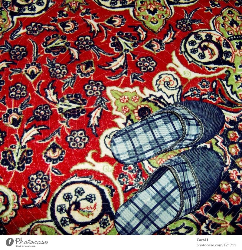 COURAGE TO BE UGLY! Slippers House (Residential Structure) Footwear Finch Physics Slip into Extract Checkered Carpet Pattern Hideous Red Unused Desert Turkey