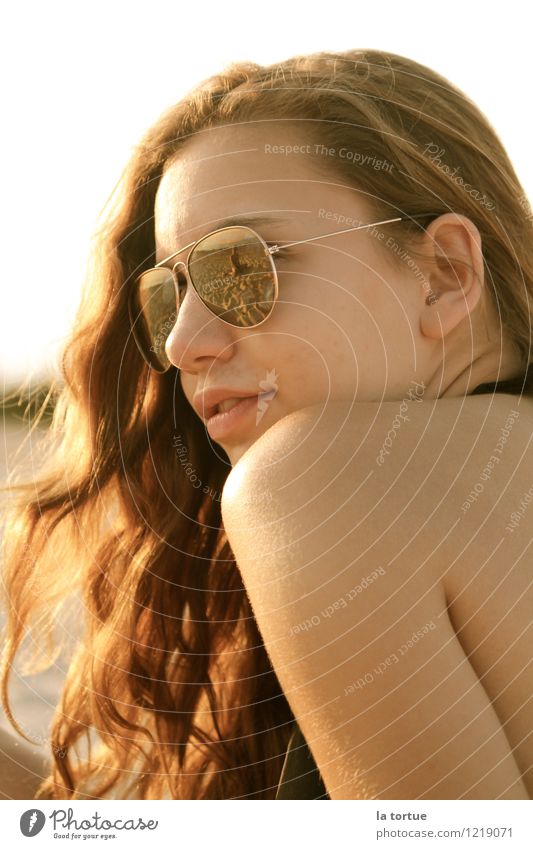 sunset Calm Summer Summer vacation Sun Beach Ocean Feminine Young woman Youth (Young adults) 1 Human being Accessory Sunglasses Hair and hairstyles Blonde