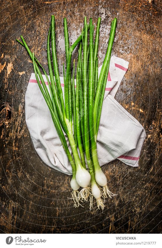 Spring onion on a rustic wooden table Food Vegetable Herbs and spices Nutrition Organic produce Vegetarian diet Diet Style Design Healthy Eating Life Nature