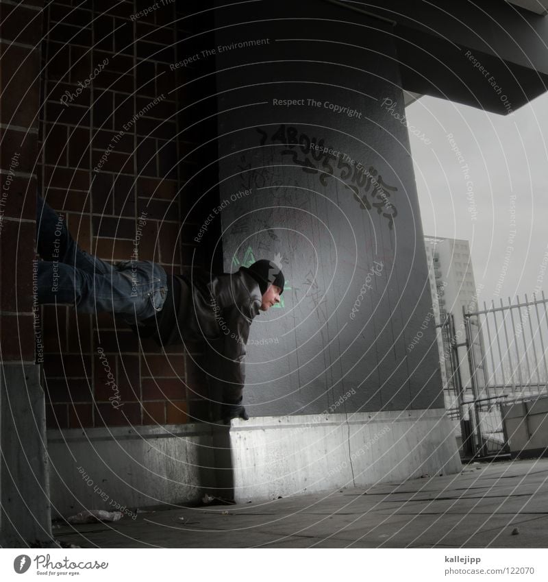 08_ air berlin Man Silhouette Thief Criminal Outbreak Escape Tumble down Window Parking garage Geometry Back-light Jacket Coat Cap Athlete Thriller Egyptian