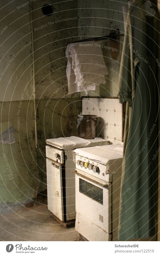 Old kitchen Kitchen Ruin Ghosts & Spectres  Rain Green Stove & Oven Junk Dessau Bakery Floor cloth Antique Masonry jumble