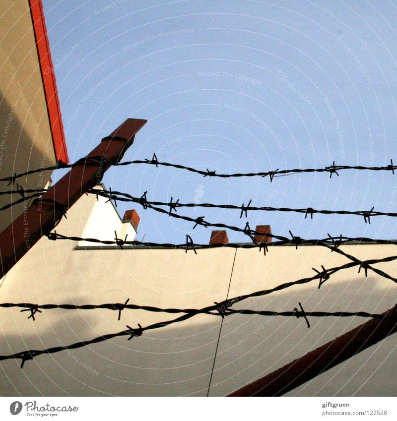 geometry Barbed wire Fence House (Residential Structure) Geometry Triangle Parallel Structures and shapes Mathematics Red Stay Close Barrier Roof Facade