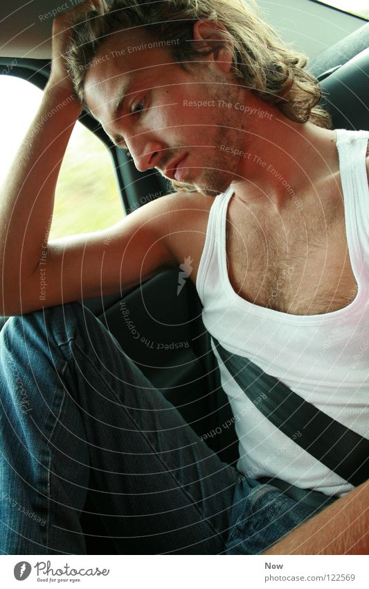 undershirt Man Undershirt Thought Belt Safety Jeans Car Face Street Seatbelt